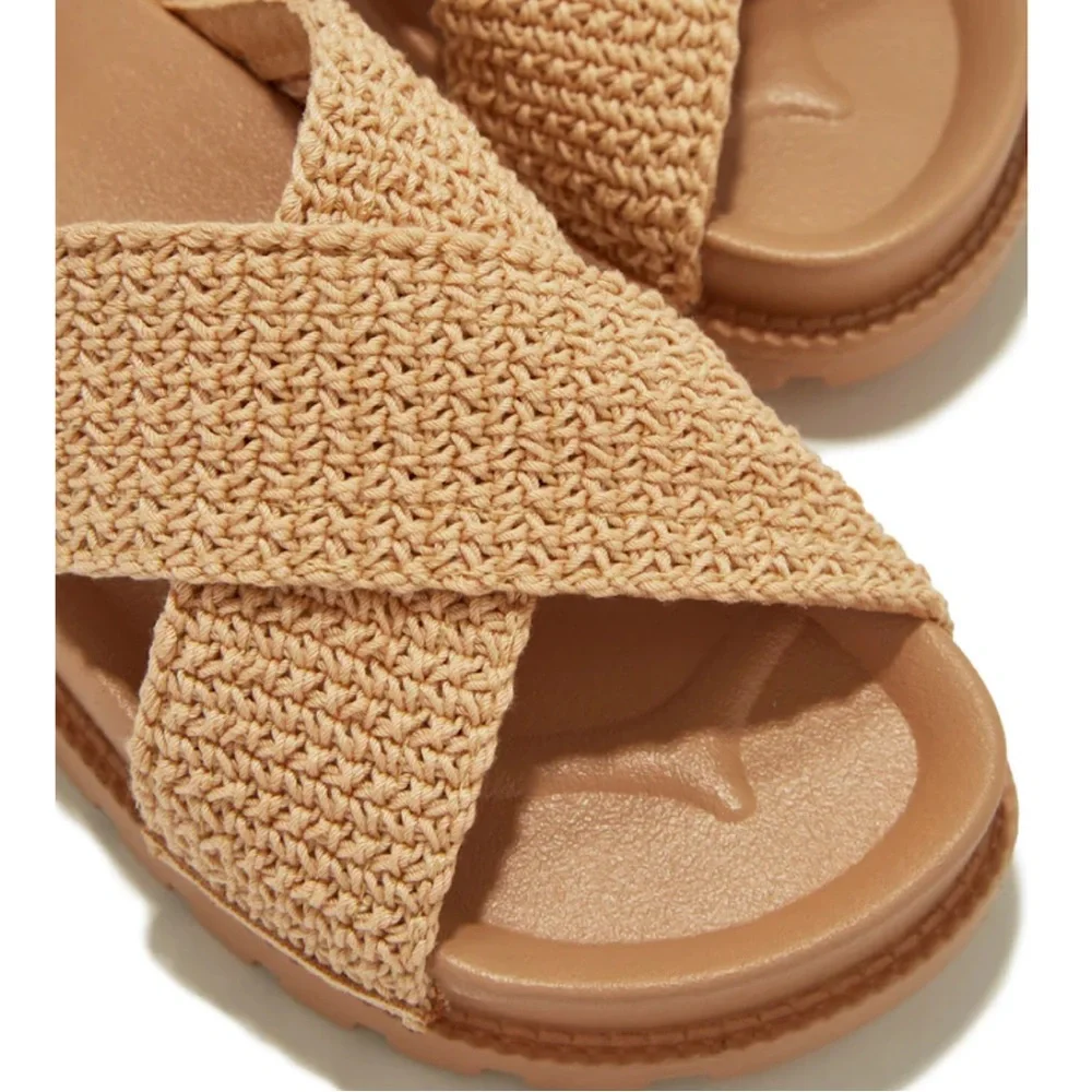 Awaken Natural Flyknit Criss Cross Slide Sandals. - Picture 5 of 16